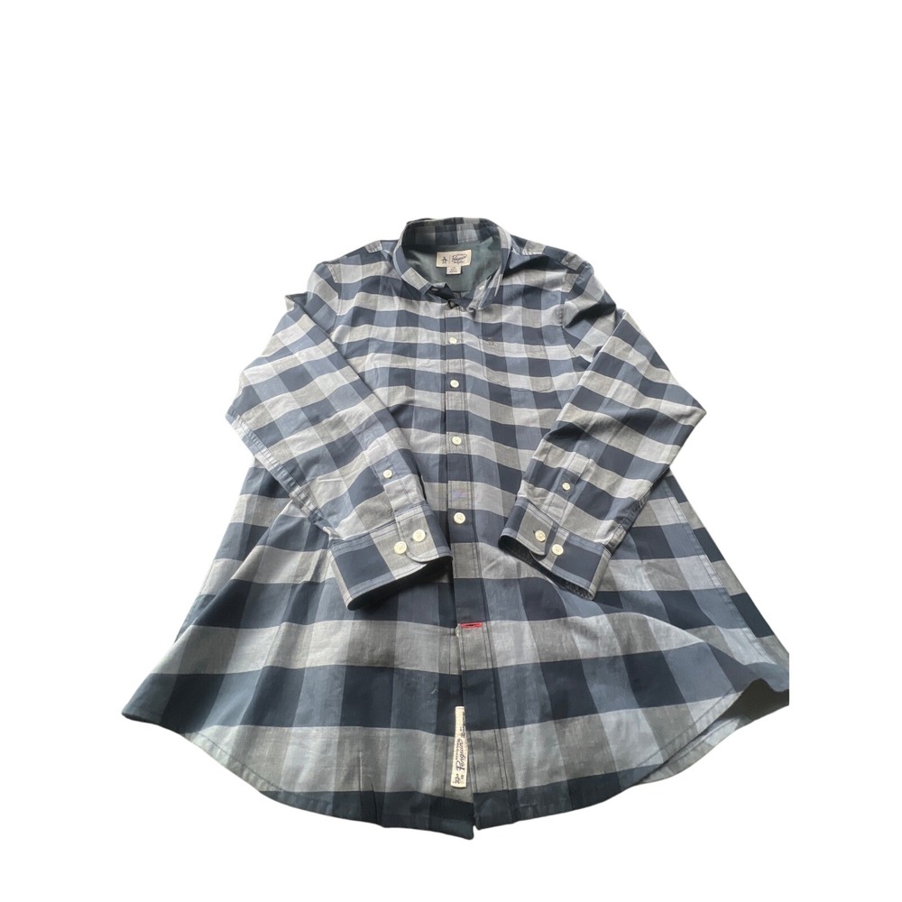 Original Penguin Men's Plaid Long Sleeve Button Up Shirt Size L G Blue Gray